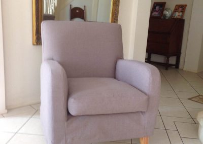 Slip cover on single cushion chair